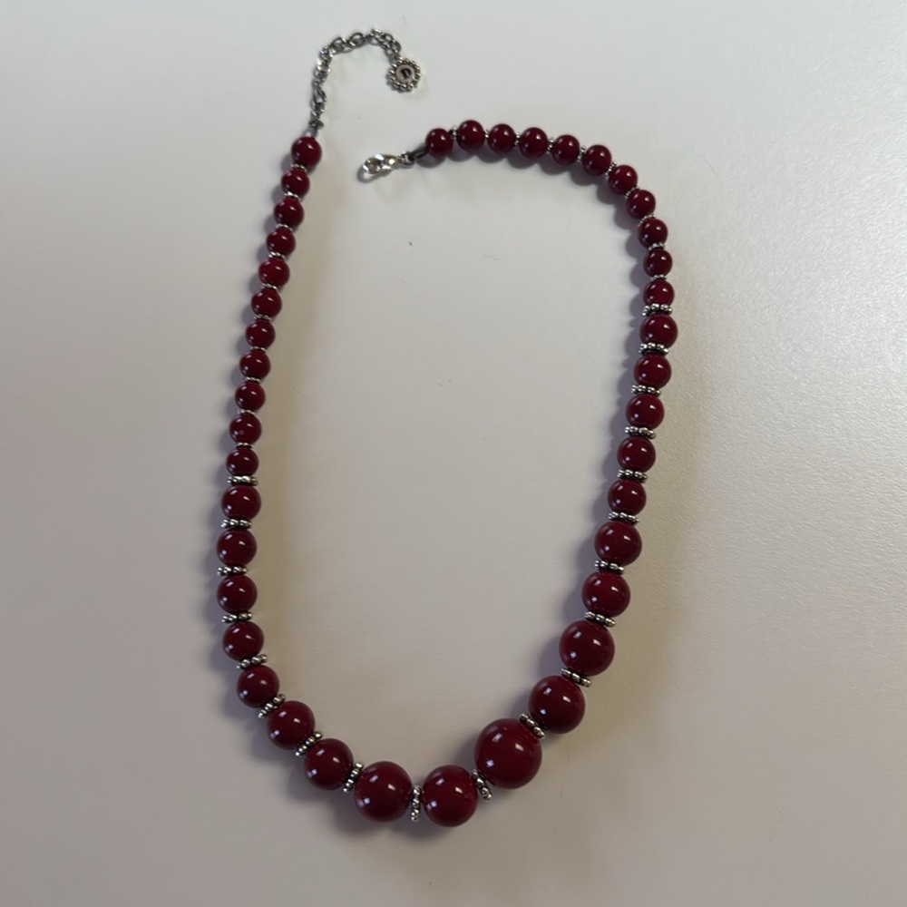 Dark Red Beaded Statement Necklace - image 5